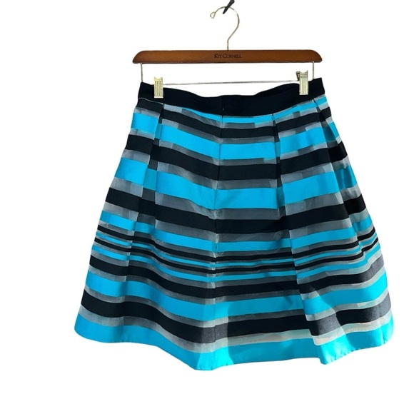 NWT Rare Eva Franco Tiered A-Line Mini Skirt sze 4P Blue Black Sheer Striped - Picture 1 of 12